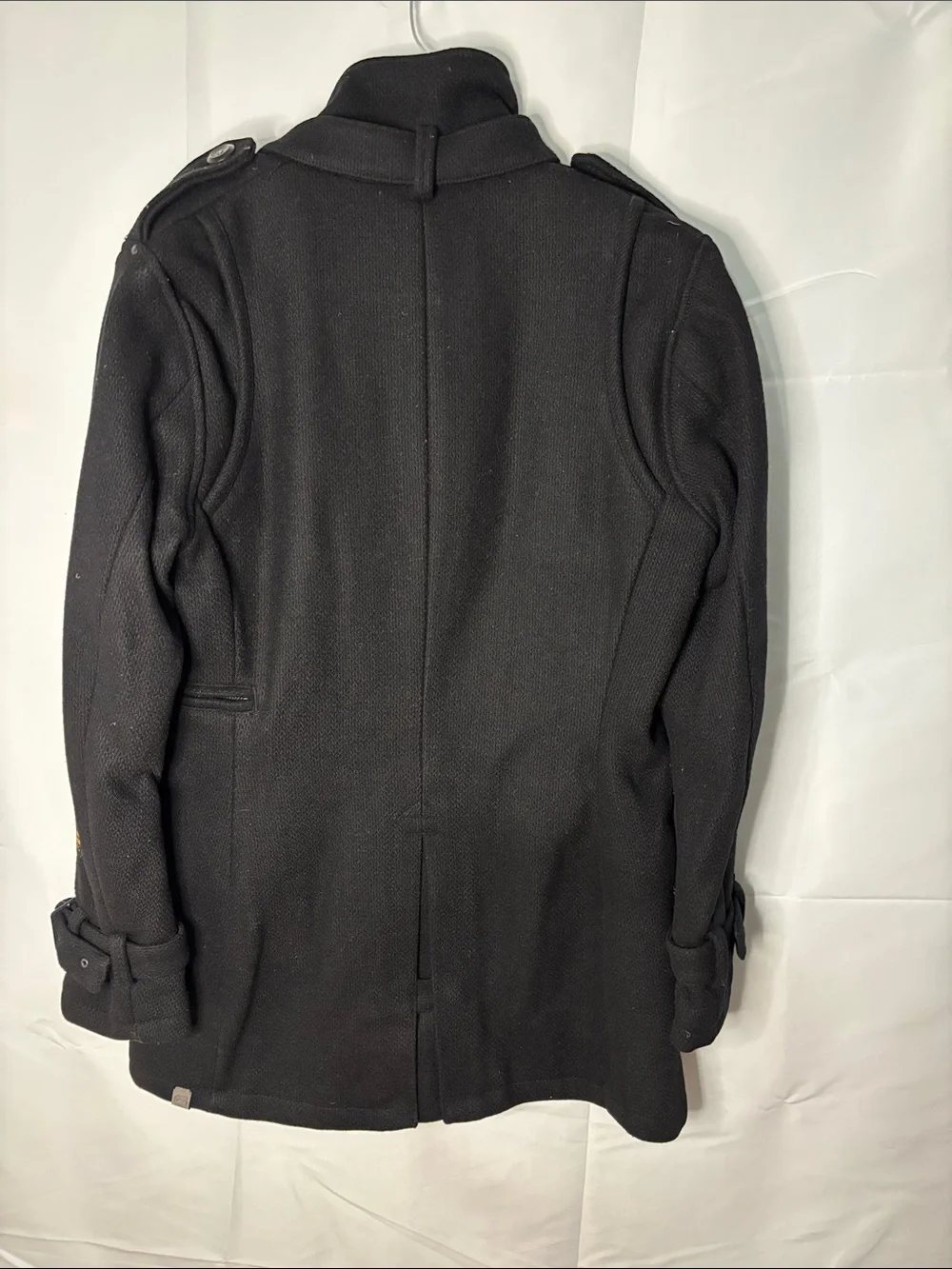 G-Star Black Trench Coat with Stand Collar & Buckle Accents
